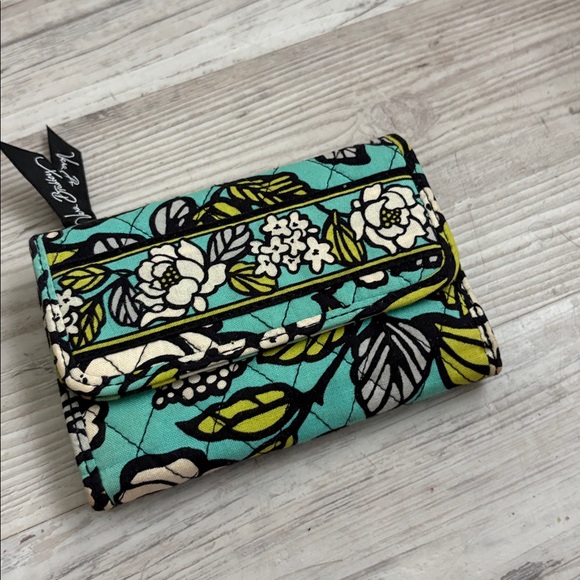 Vera Bradley Teal Blue Green Floral Trifold Wallet Snap Closure AUTHENTIC - Picture 2 of 10